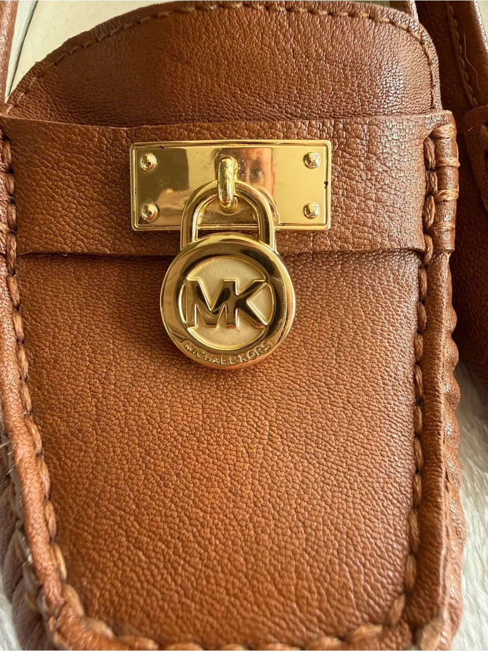 Michael Kors Brown Leather Lock Charm Loafers Flats Size 9M